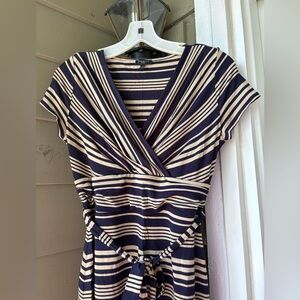 Talbots Navy and tan faux Wrap Dress. Sz P but fits 4/6 well. So elegant & comfy